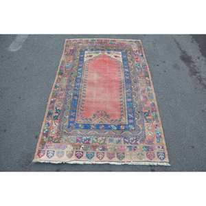 Tapis turc vintage rouge bleu Patchwork Design 3.7 X 5.9ft Style Boho grande surface laine matériau 10mm Latex pour couloir chambre décor - Product Image 1