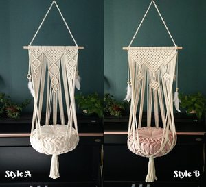 Handmade Macrame Cat Hammock <b>Bed</b> <b>Cave</b> Natural Cotton Sustainable Animal Pattern Hanging Swing <b>Bed</b> Cat Sleeping Wholesale India - Product Image 2