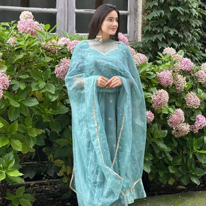 Robe en soie Vichitra lourde pour femme Bas Duptta-Vêtements ethniques élégants pour les occasions de fête - Product Image 1
