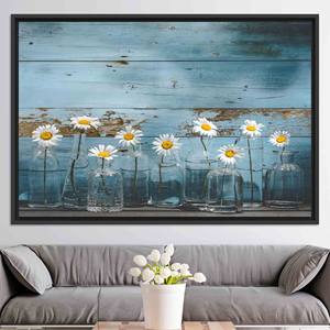 Tableau imprimé sur toile : Fleurs en vitrail dans des bouteilles, TOILE ENCADRÉE NOIRE - Product Image 1