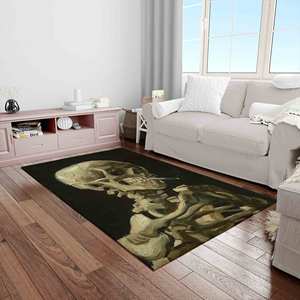 Alfombra de lana con diseño de calavera - Alfombra decorativa rectangular con retazos, base de látex y pelo medio para la sala de juegos masculina - Product Image 4