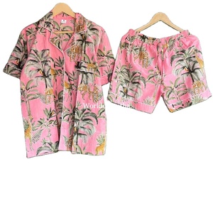 Ensemble de pyjama à imprimé floral pour femmes, fait à la main, doux et à manches courtes, vêtements de nuit tissés pour le printemps, l'été et la nuit grande taille - Product Image 1