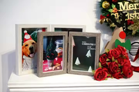 Cadre de boîte d'ombre en bois 4x6-Présentoir à double verre à charnière pour photos, billets, souvenirs-mur ou table