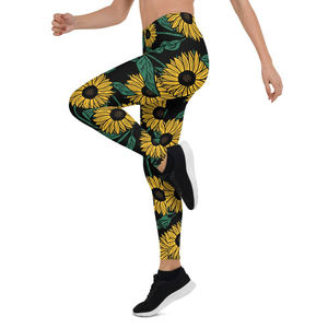 Best Quality Women's Leggings Sublimated Yoga Pants Leggings High Waist Workout Leggings With Sunflower Printed Design - Product Image 3