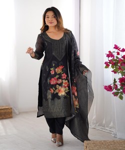 ชุดคอมโบ Dupatta พิมพ์ลายพื้น kurta สำหรับใส่ในชีวิตประจำวันสไตล์ชนเผ่าที่สะดวกสบาย - Product Image 1