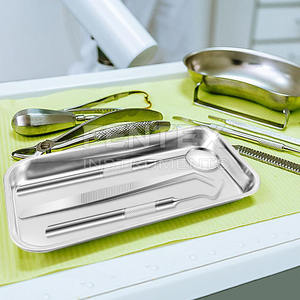 Plateau à instruments plat en acier inoxydable de haute qualité, de forme rectangulaire, manuel, pour usage vétérinaire, chirurgical, médical et de laboratoire - Product Image 1