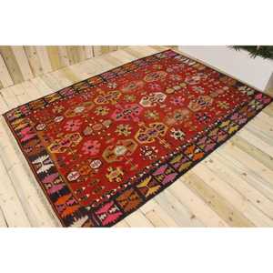 Tapis turc vintage 6,2x9,2 pieds, tapis abstrait rouge - Product Image 1