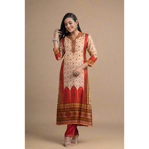 Conjunto de Kurta Informal Floral Beige Nayab Eshaal con Pantalón - Product Image 3