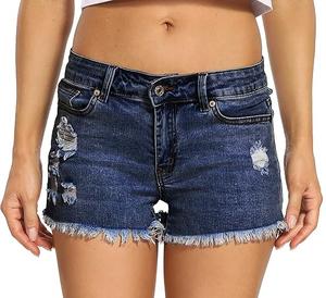 Precio al por mayor pantalones cortos de mezclilla logotipo personalizado verano al aire libre Yoga Formal mujeres pantalones cortos de mezclilla desgastados - Product Image 1