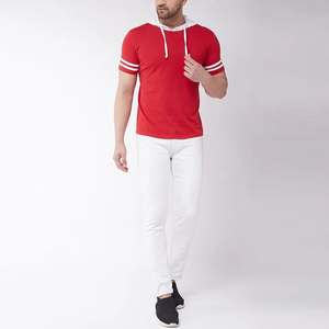 Hot Selling Men's Hooded T-Shirts-Half Sleeves 100% Cotton Worsted <b>Fabric</b> Customizable Colors & Logo Quick Dry Breathable - Product Image 2