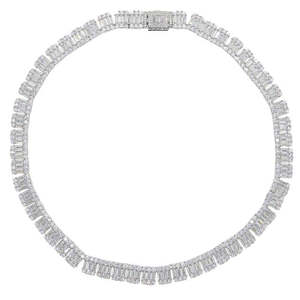 Women's Baguette Cut Moissanite Clustered Tennis Necklace - D Color <b>VVS</b> Moissanite Tennis <b>Chain</b>, S925 Daily Wear <b>Diamond</b> <b>Chain</b> - Product Image 3