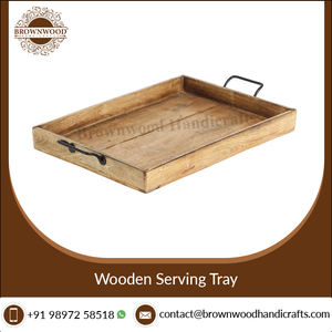 Juego de 3 bandejas para servir comida de madera hechas a mano de alta calidad con asas de metal Diseño rectangular personalizado Perfecto para restaurante de hotel - Product Image 3