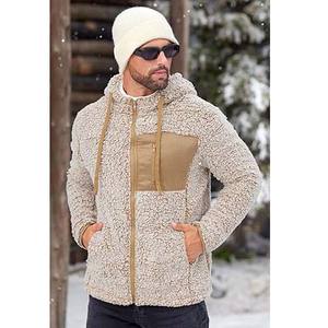 Custom <b>Man</b> Winter Jacket Colorblock Patchwork Stand Collar <b>Sherpa</b> <b>Fleece</b> with Canvas Baggy Design Coated Processed - Product Image 2