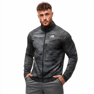 100% Polyester <b>Winter</b> Training <b>Jacket</b> Men Sports <b>Running</b> Zipper Front Logo Stand Collar Windproof Breathable High Street - Product Image 1