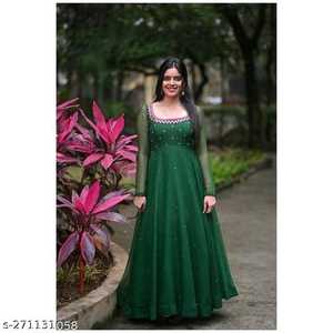 Style indien traditionnel Georgette broderie travail Anarkali longue robe avec Designer Dupatta pour les femmes mariage porter costume personnalisé - Product Image 4