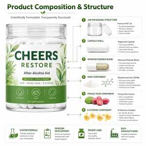 Cápsulas de Ayuda Post-Alcohol Cheers Restore con DHM, Nopal y Vitaminas <span class=keywords><strong>B</strong></span> <span class=keywords><strong>para</strong></span> <span class=keywords><strong>la</strong></span> Recuperación del Hígado, Limpieza Suave a Base de Plantas, Marca Privada - Product Image 4