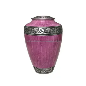 New Style Engraved Adult Aluminum Cremation Urn with Pink Marble Finish