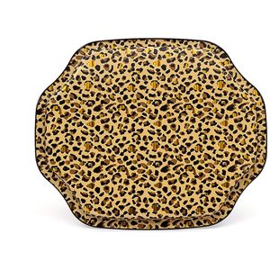 Luxury Gold Leopard Print Pattern Serving Tray 278x332mm Curved Wavy <b>Edge</b> Made Wood Aluminium Copper-Rectangle <b>Square</b> Styles - Product Image 2
