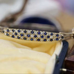 Pulseras de Diamantes Moissanite de Corte Redondo, Brazalete de Zafiro, Plata 925 - Product Image 1