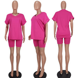 Street Style Shirt Terry Cotton <b>Short</b> Sleeve Crew Neck T Shirt <b>Shorts</b> Set Summer Two Pcs <b>Suit</b> <b>for</b> Ladies - Product Image 6