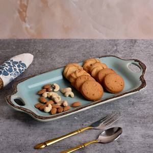 Assiette de service en céramique de style européen bleu ciel, vaisselle d'hôtel, plat pour collations, en stock - Product Image 4