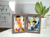 Cadre de boîte d'ombre en bois 4x6-Présentoir à double verre à charnière pour photos, billets, souvenirs-mur ou table