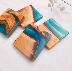 HALF WOODEN AND Resin Coasters Set With <b>Table</b> Holder Natural Wood and <b>Epoxy</b> Resin Super Quality coaster Stone Coasters - Product Image 5