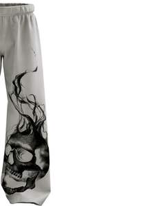 Pantalons de survêtement à jambes larges avec imprimé crâne gris personnalisé par le fabricant, vêtements de rue pour femmes, pantalons de jogging, molleton de qualité supérieure, pantalons décontractés pour femmes - Product Image 4