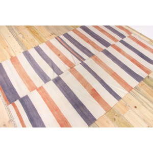 Tapis turc traditionnel en laine 4,9x7,6 pieds, écologique, patchwork orange, kilim rayé avec envers en latex - Product Image 2