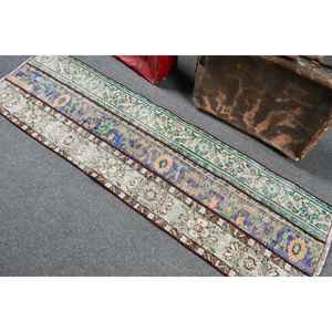 Alfombra Turca Vintage, Alfombra de Pasillo de 2.1x7 pies, Alfombra de Lana con Estampado Animal Azul Marrón - Product Image 4