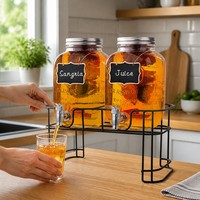 Distributeurs de boissons en verre de 1 gallon, lot de 2, hermétiques, compatibles lave-vaisselle, avec bec verseur, pour jus, thé glacé, eau et thé