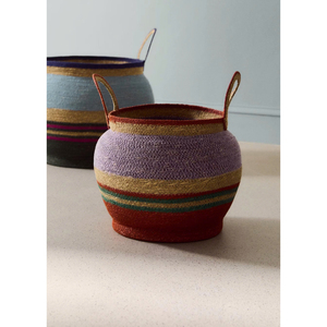 Panier de rangement en jonc de mer tressé à la main, écologique, avec bordure jaune, pour la décoration du salon, panier à linge, organiseur - Product Image 6