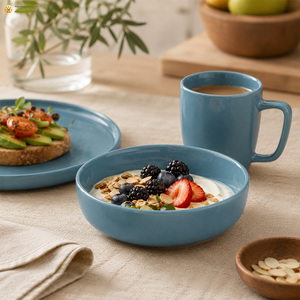 Lot de 12 pièces de vaisselle en grès scandinave, finition émaillée mate mouchetée, <span class=keywords><strong>kit</strong></span> de tasses réutilisables, design nordique minimaliste, pour hôtels et restaurants - Product Image 2