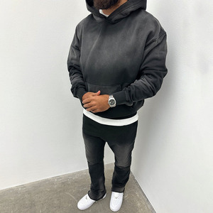 Sweats à capuche pour hommes de haute qualité pull goutte épaule Double fermeture éclair mélange de coton lourd saison d'hiver - Product Image 5