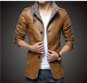 Hot Sake hommes Vintage Biker Faux cuir veste élégant haute rue hiver Stand vêtements d'extérieur chaud PU doublure à la mode - Product Image 2