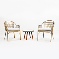 Artex Dong Thap Ensemble de tables basses 3 pièces Cadre en acier brun tissé à la main Se Chaises en rotin torsadé et table assortie