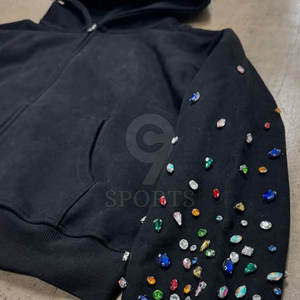 Venta al por mayor Hombres Rhinestone Cremallera Sudadera con capucha Diseño Bling personalizado Streetwear OEM Suministro de fábrica - Product Image 6