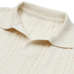 Polo da Uomo in Maglia a Trecce Neutra, Maglieria Premium in Cotone, Manica Corta, Texture Classica, Vestibilità Casual, Abbigliamento Smartwear - Product Image 4