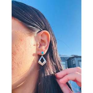 Jerold Francis Kingman Geometric Turquoise & Sterling Silver Drop <b>Earrings</b> <b>Post</b> Dangle Design - Product Image 2