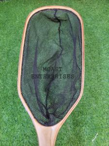 Épuisette de pêche à la mouche d'extérieur avec cadre en bois et filet en caoutchouc, outil de capture de truites à lancer à la main - Product Image 6