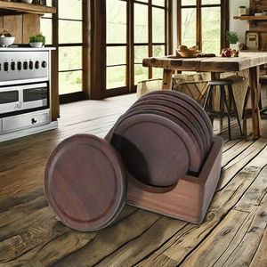 Dark Walnut Classic Square Coasters Set 5mm/10mm Thickness for Home <b>Bar</b> & Dining Table Decor - Product Image 2