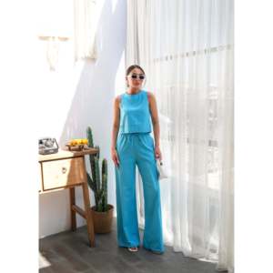 Conjunto de Dos Piezas de Blusa y Pantalones - Azul - Product Image 4