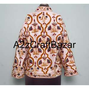 Veste en velours Suzani dessinée à la main, artisanat bohème chic, broderie traditionnelle, tissu en velours luxueux, floral, 100% coton, printemps - Product Image 5