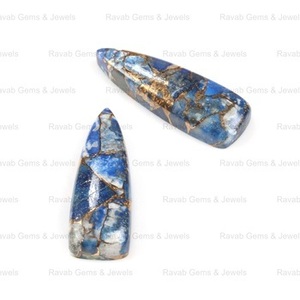 Top vente 10x30mm naturel lisse Lapis Lazuli cuivre Composite billion forme Flatback lâche pierres précieuses fabricant de bijoux - Product Image 2