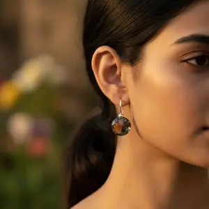 Boucles d'oreilles pendantes en argent sterling 925 avec quartz fumé pour la mode féminine - Product Image 2