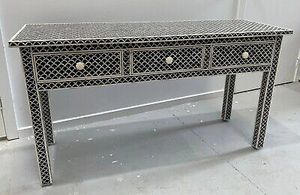 ลิ้นชัก3ลิ้นชักภายในที่ทันสมัยโต๊ะคอนโซลลายปลาพร้อมเก้าอี้ไม้หรูหราสลักกระดูก/ออตโตมันบ้านโรงแรมวิลล่าห้องเก็บ - Product Image 3