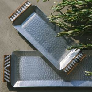 Plateaux de service en acier faits à la main de luxe de haute qualité avec incrustation de vadrouille de Style arabe poignée en incrustation de nacre artisanat naturel - Product Image 4