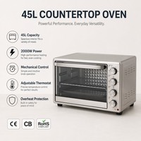 Four à convection électrique à grande capacité de 2000 W et 45 L, homologué CE/CB, four à rôtisserie, fourni par l'usine OEM pour une utilisation hôtelière, domestique et commerciale