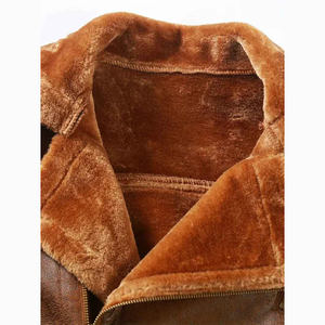 Chaqueta con forro de piel de oveja para hombre, chaqueta bomber de cuero genuino con chaqueta de cuero de piel con piel para hombre - Product Image 4