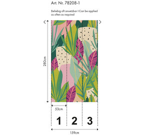 Papier peint photo allemand, murale florale verte rose violette, vinyle non tissé, murale murale, feuilles, hôtel, chambre à coucher, centre commercial, insonorisant - Product Image 3